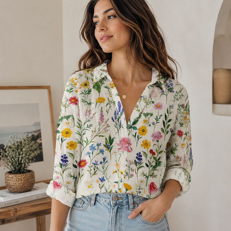Vibrant Botanical Wildflower Meadow Blouse Shirt | Gift For Gardeners