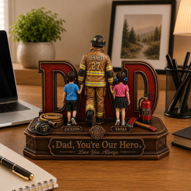 Personalized Firefighter Wooden Block, Fireman Father's Day Gift