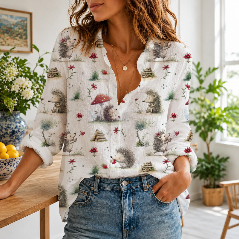 Cute Hedgehog Women Blouse Shirt | Gift For Animal Lovers
