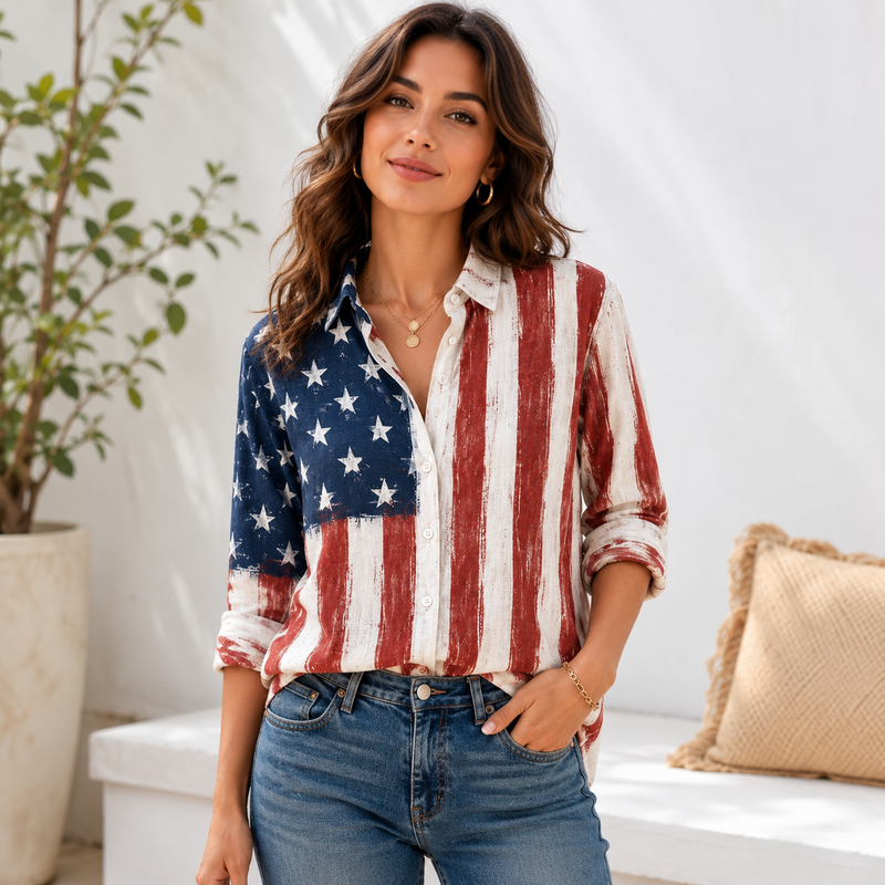 Patriotic American Flag Summer Blouse Shirt | Gift For Patriots