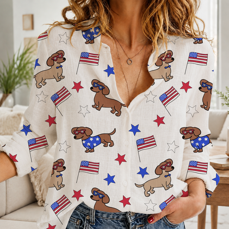 Patriotic Dachshund Women Blouse Shirt | Gift For Dog Lovers