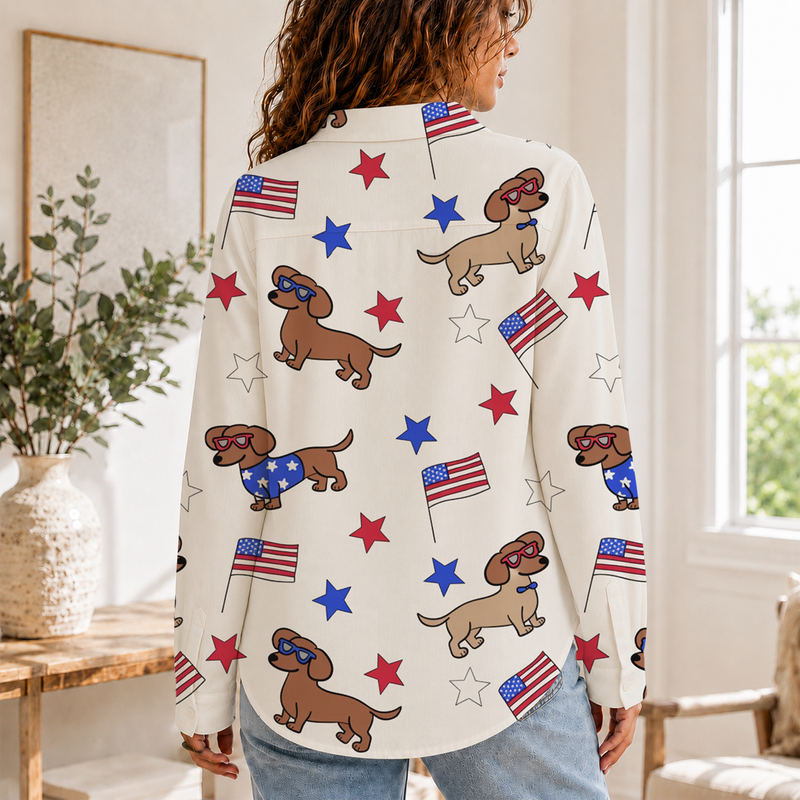Patriotic Dachshund Women Blouse Shirt | Gift For Dog Lovers