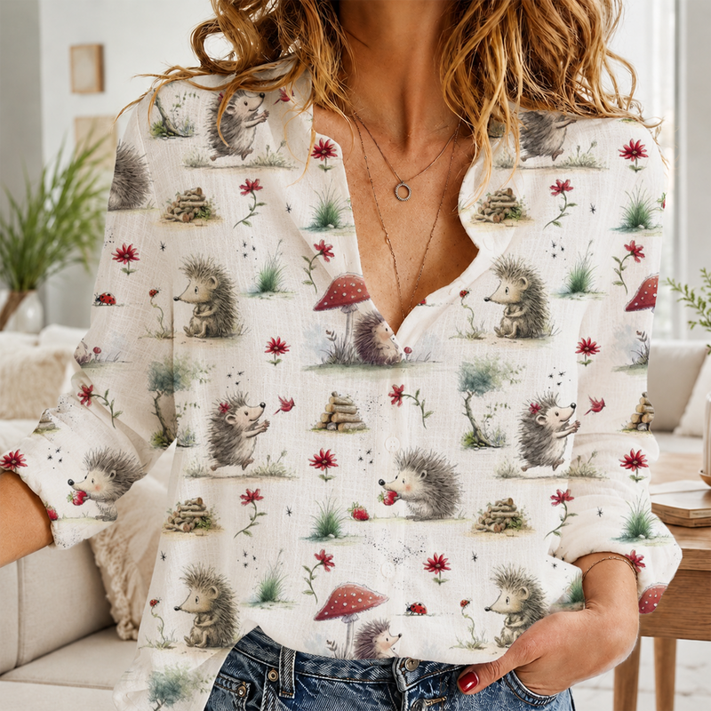 Cute Hedgehog Women Blouse Shirt | Gift For Animal Lovers