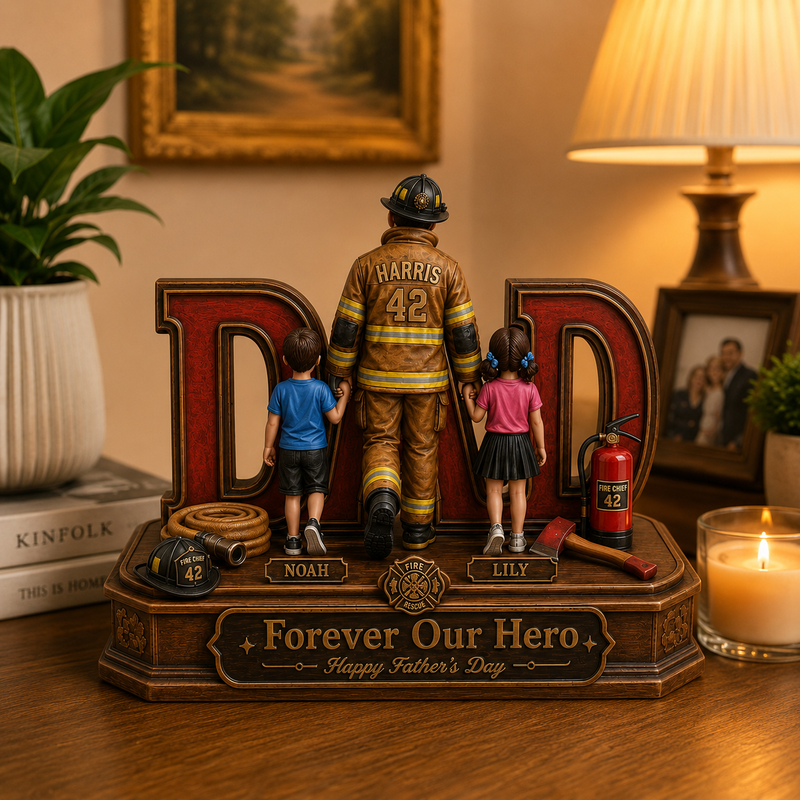 Personalized Firefighter Wooden Block, Fireman Father's Day Gift