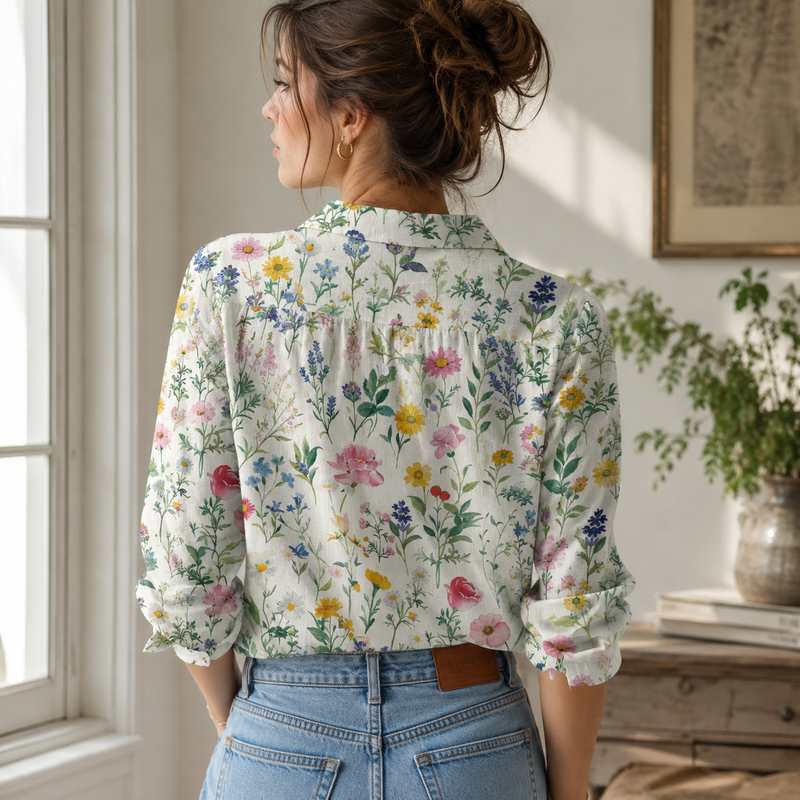 Vibrant Botanical Wildflower Meadow Blouse Shirt | Gift For Gardeners
