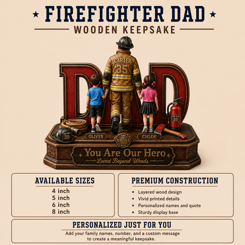 Personalized Firefighter Wooden Block, Fireman Father's Day Gift