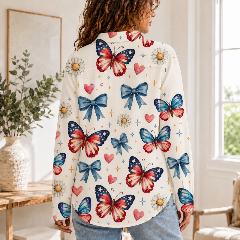 Patriotic Butterfly Women Blouse Shirt | Gift For 4th of July