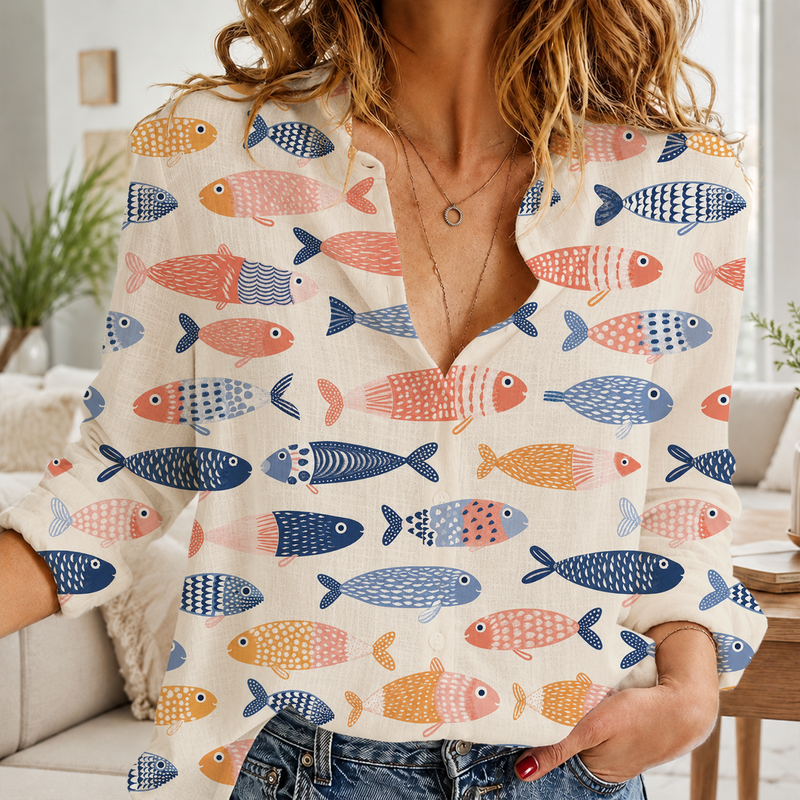 Coastal Fish Summer Beach Blouse Shirt | Gift For Beach Lover