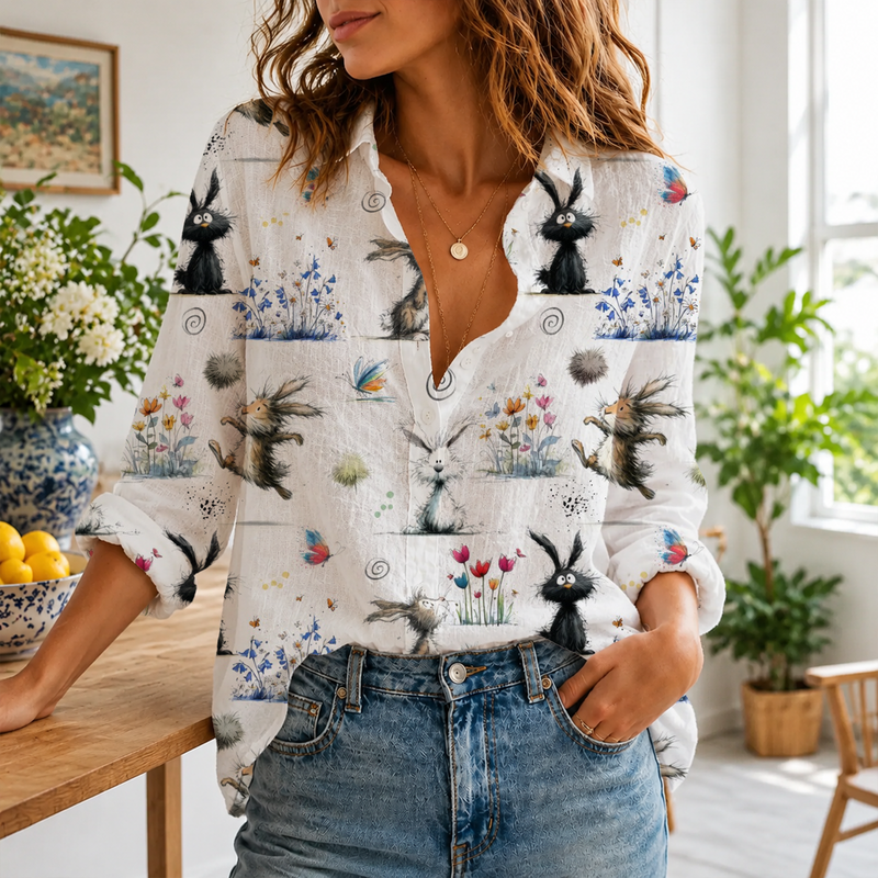 Whimsical Rabbit Women Blouse Shirt | Gift For Bunny Lovers