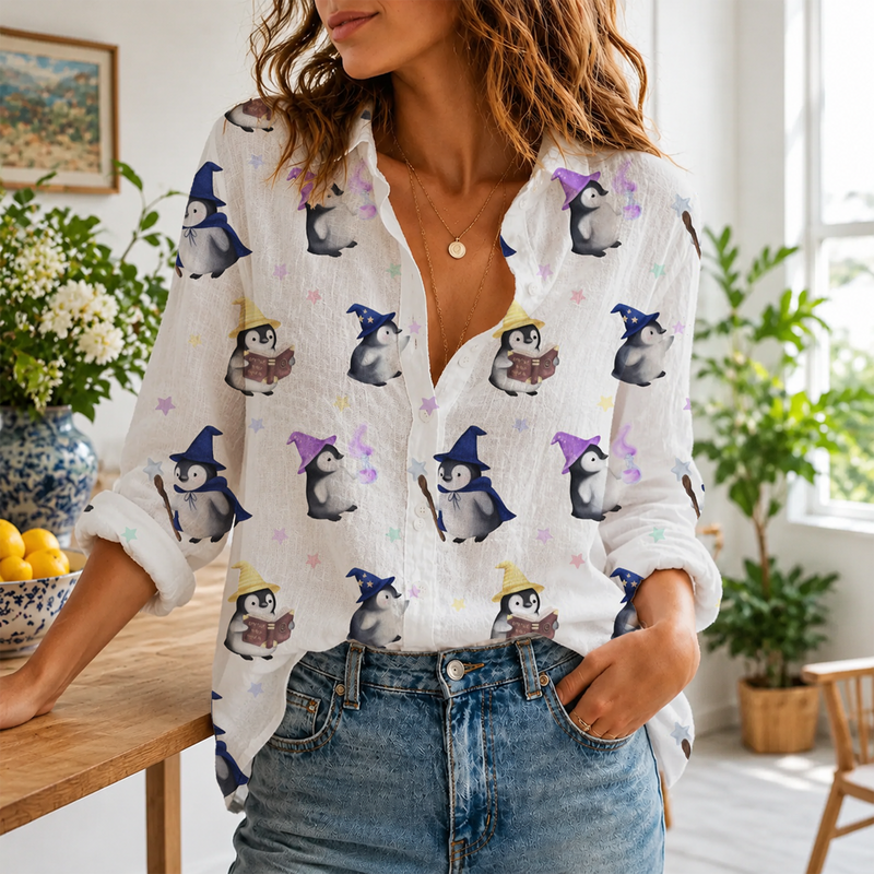 Cute Penguin Wizard Blouse Shirt | Gift For Penguin Lovers