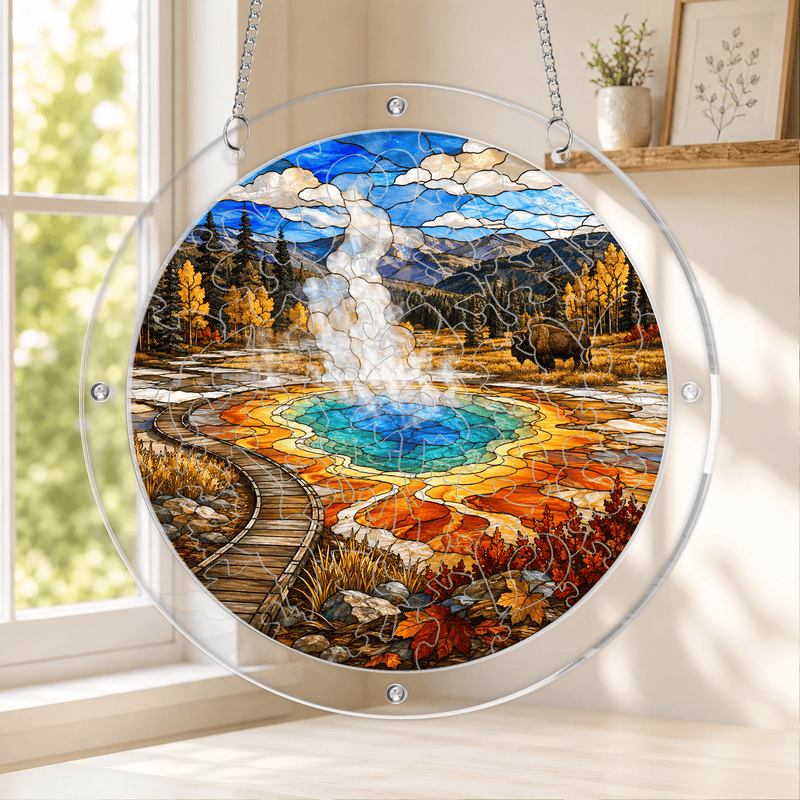 Yellowstone Acrylic Puzzle Suncatcher, Window Hanging Decor, Gift for Nature Lovers