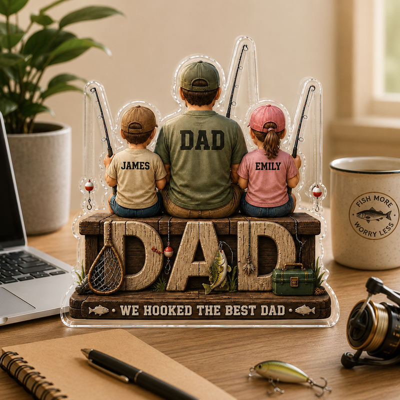 Personalized Fishing Dad Acrylic Plaque – Father’s Day Gift from Kids