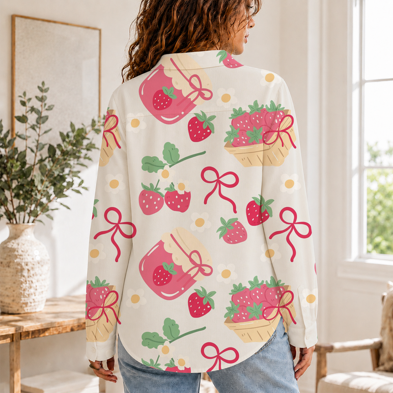 Coquette Bow Strawberry Summer Blouse Shirt | Gift For Strawberry Lovers