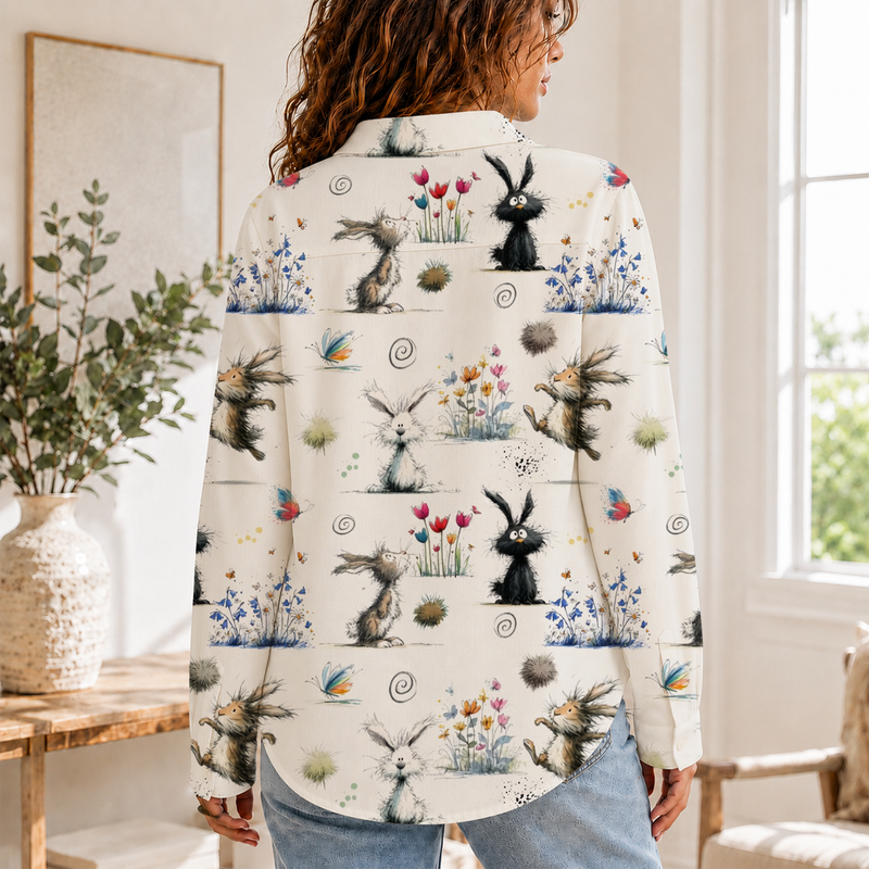 Whimsical Rabbit Women Blouse Shirt | Gift For Bunny Lovers