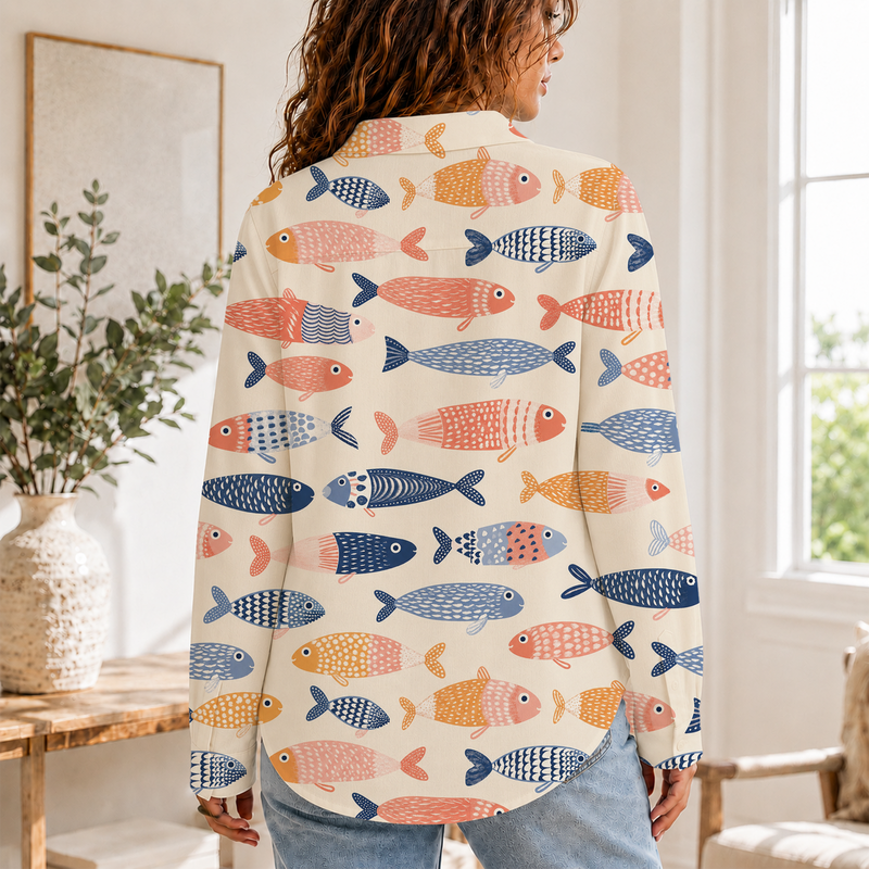 Coastal Fish Summer Beach Blouse Shirt | Gift For Beach Lover