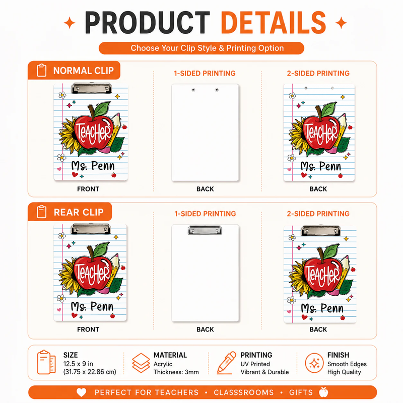Personalized Back To School Gift for Teacher | Teacher Paper Clipboard