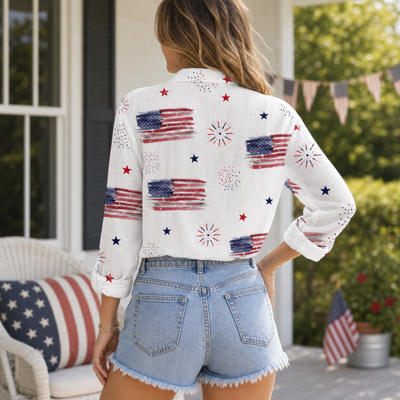 American Flag Firework Women Blouse Shirt | Gift For Patriotic Women
