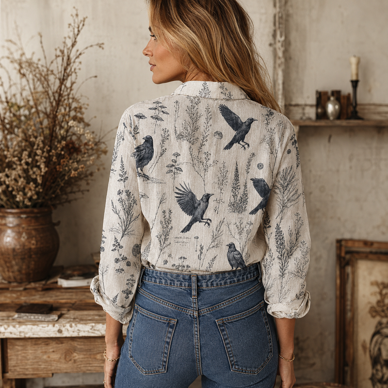 Dark Botanical Raven Women Blouse Shirt | Gift For Nature Lovers