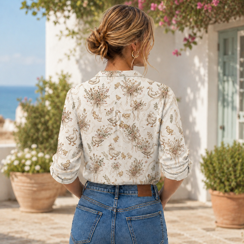 Vintage Duck Floral Women Blouse Shirt | Gift For Duck Lovers