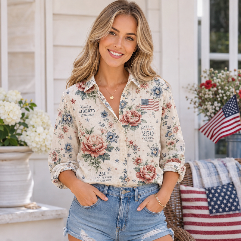 America 250th Anniversary Floral Blouse Shirt | Gift For Patriots
