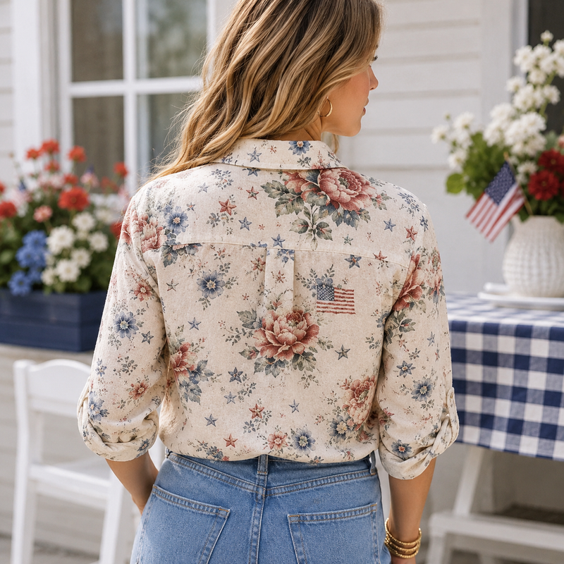 America 250th Anniversary Floral Blouse Shirt | Gift For Patriots