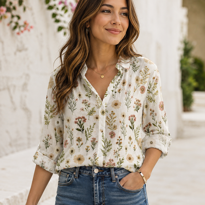 Pressed Flower Botanical Women Blouse Shirt | Gift For Flower Lovers
