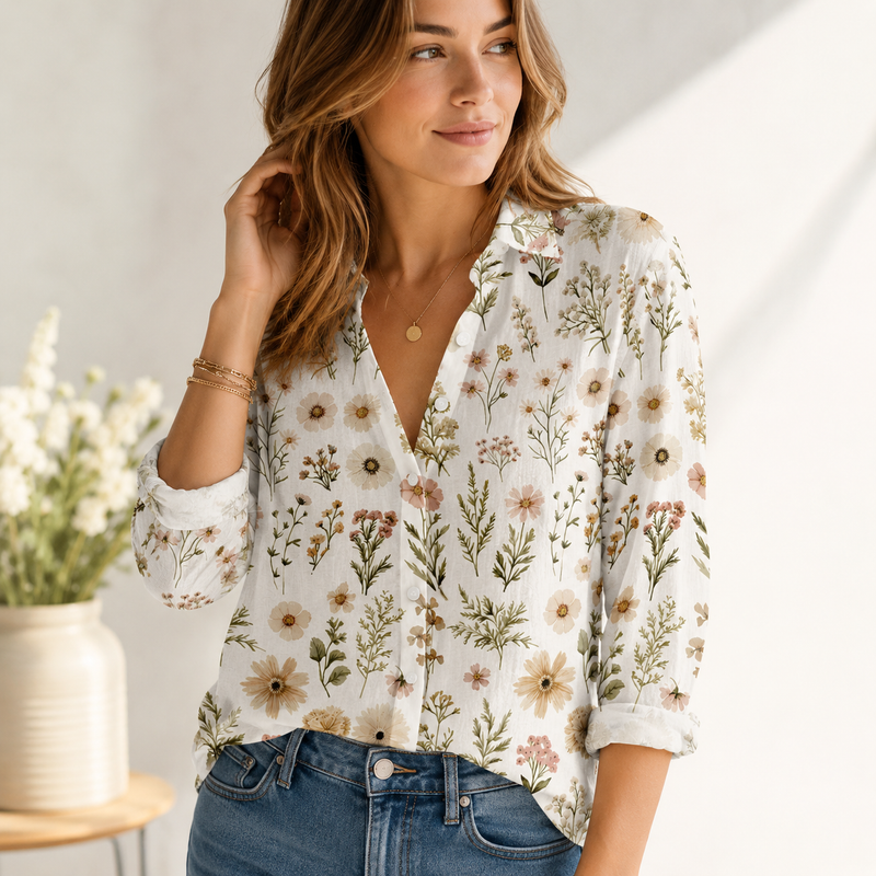 Pressed Flower Botanical Women Blouse Shirt | Gift For Flower Lovers