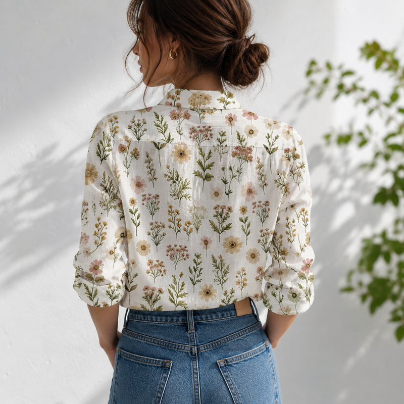 Pressed Flower Botanical Women Blouse Shirt | Gift For Flower Lovers