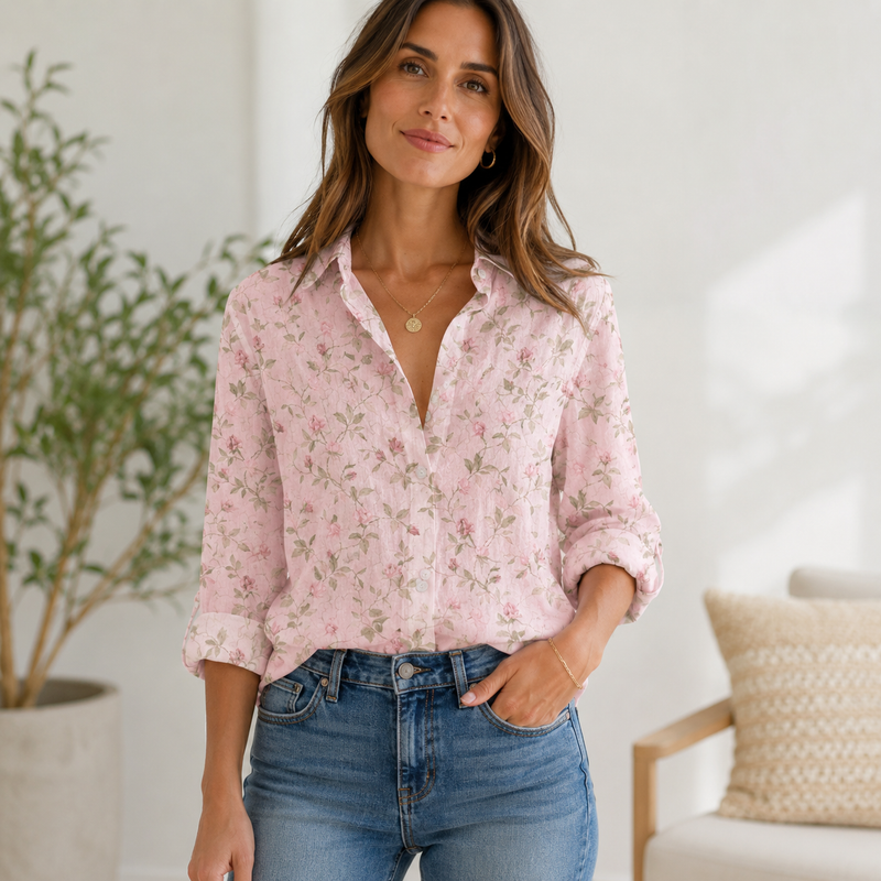 Pink Rose Vine Women Blouse Shirt | Gift For Floral Lovers