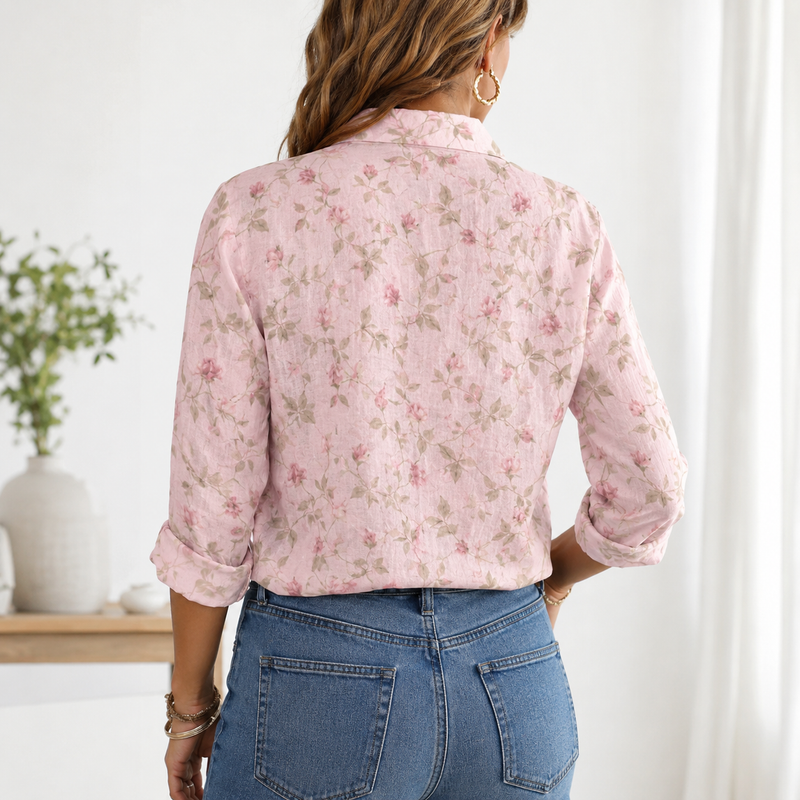 Pink Rose Vine Women Blouse Shirt | Gift For Floral Lovers