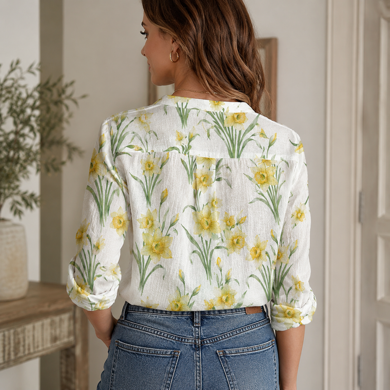 Daffodil Floral Women Blouse Shirt | Gift For Flower Lovers