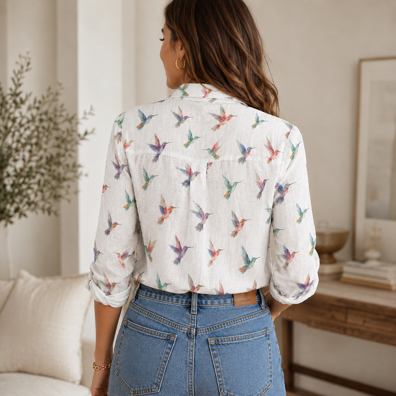Hummingbird Print Women Blouse Shirt | Gift For Hummingbird Lovers