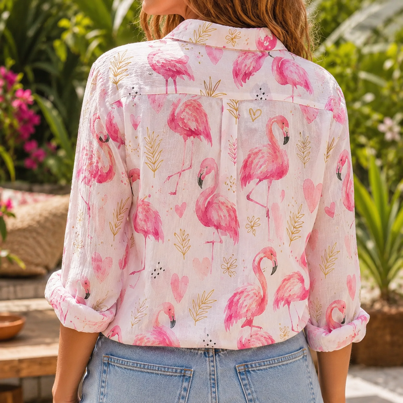 Pink Flamingo Heart Women Blouse Shirt | Gift For Flamingo Lovers