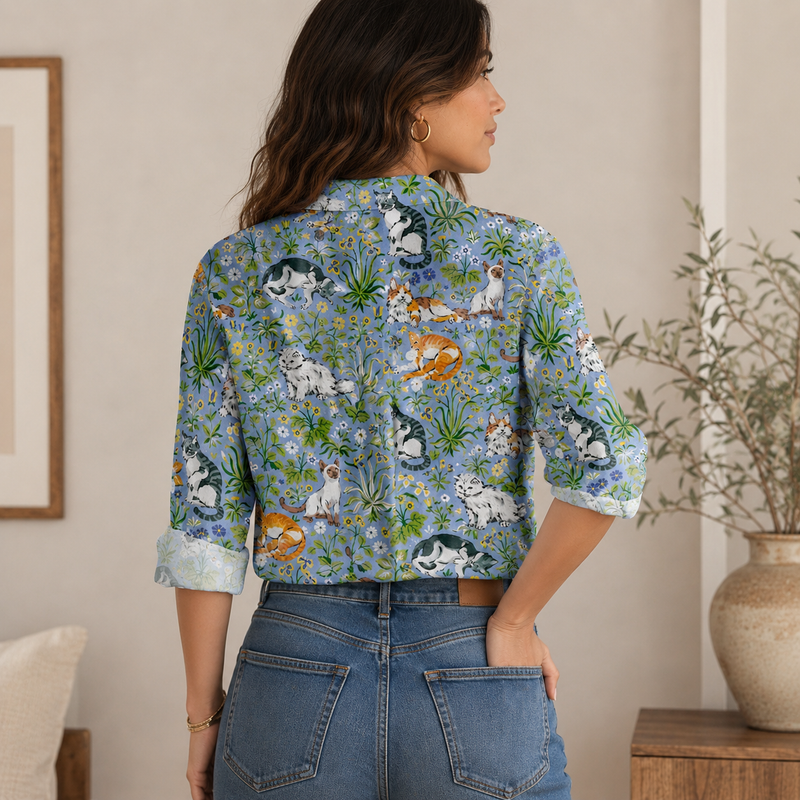 Cat Garden Floral Women Blouse Shirt | Gift For Cat Lovers