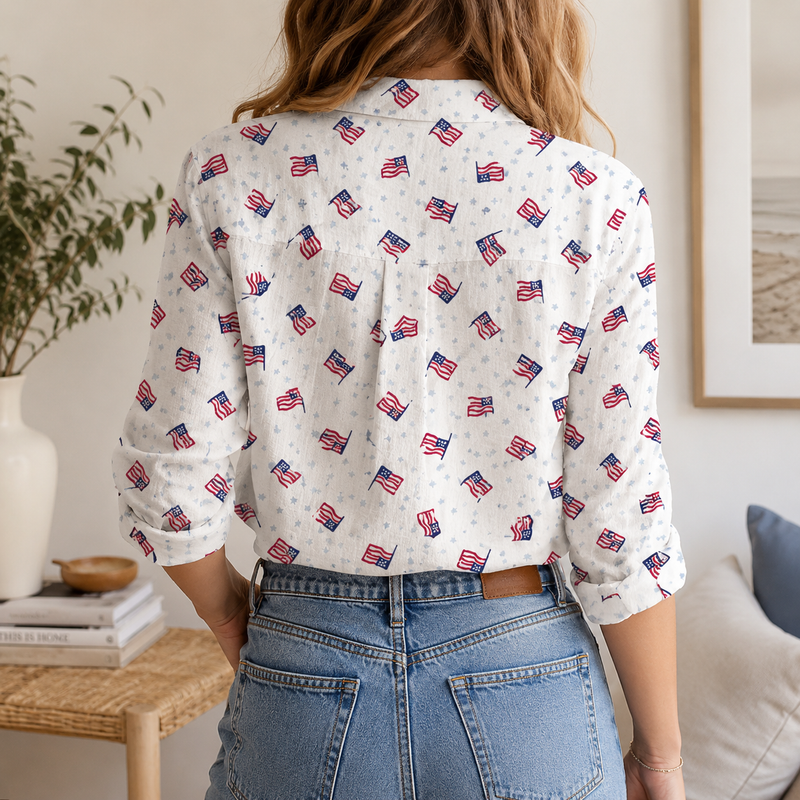 Patriotic Mini American Flag Blouse Shirt | Gift For Proud Patriots