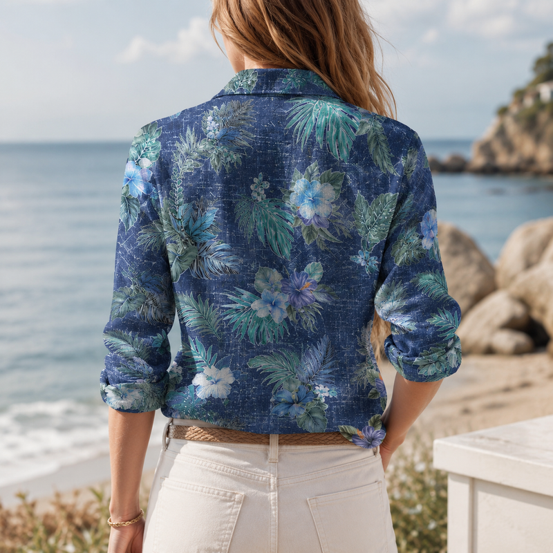 Tropical Blue Hibiscus Women Blouse Shirt | Gift For Tropical Lovers