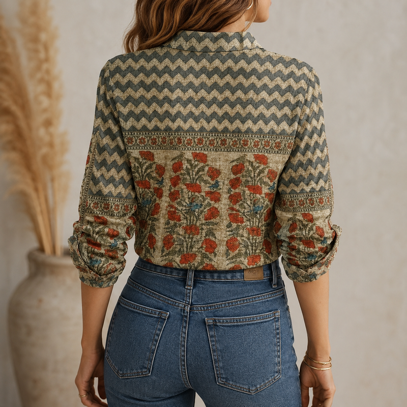 Boho Chevron Floral Women Blouse Shirt | Gift For Boho Lovers