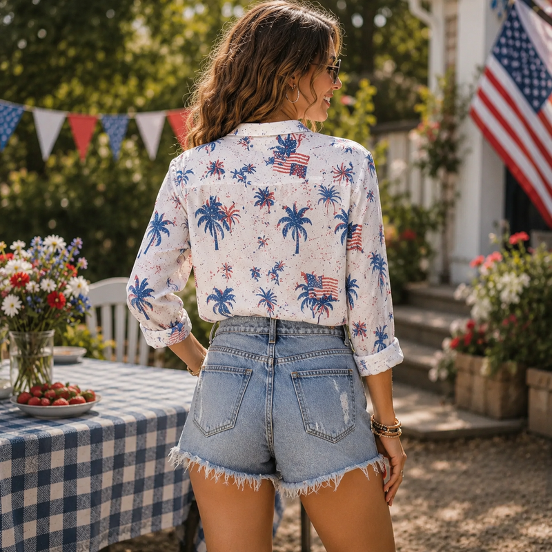 4th Of July Women Blouse Shirt | Patriotic Summer Top For Women