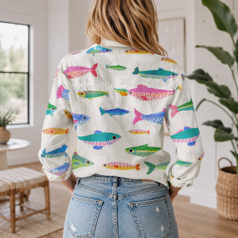 Colorful Fish Print Women Blouse Shirt | Gift For Fish Lovers