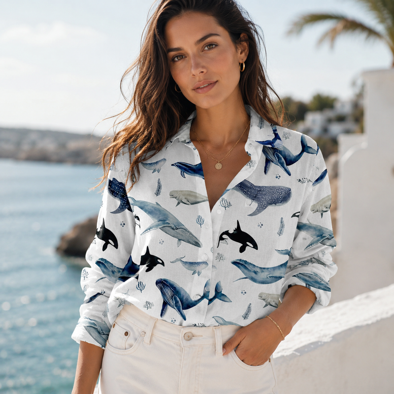 Ocean Whale Summer Blouse Shirt | Gift For Whale Lovers