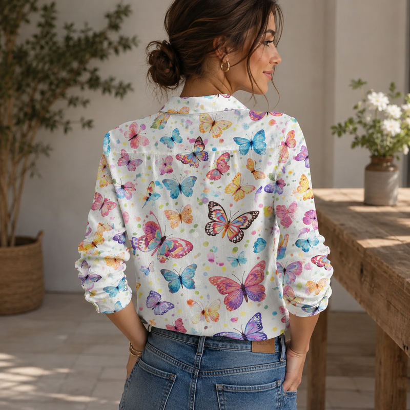 Colorful Butterfly Summer Blouse Shirt | Gift For Butterfly Lovers