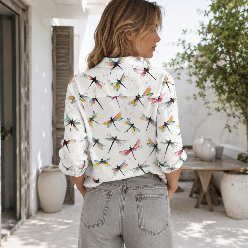 Watercolor Dragonfly Summer Blouse Shirt | Gift For Dragonfly Lovers