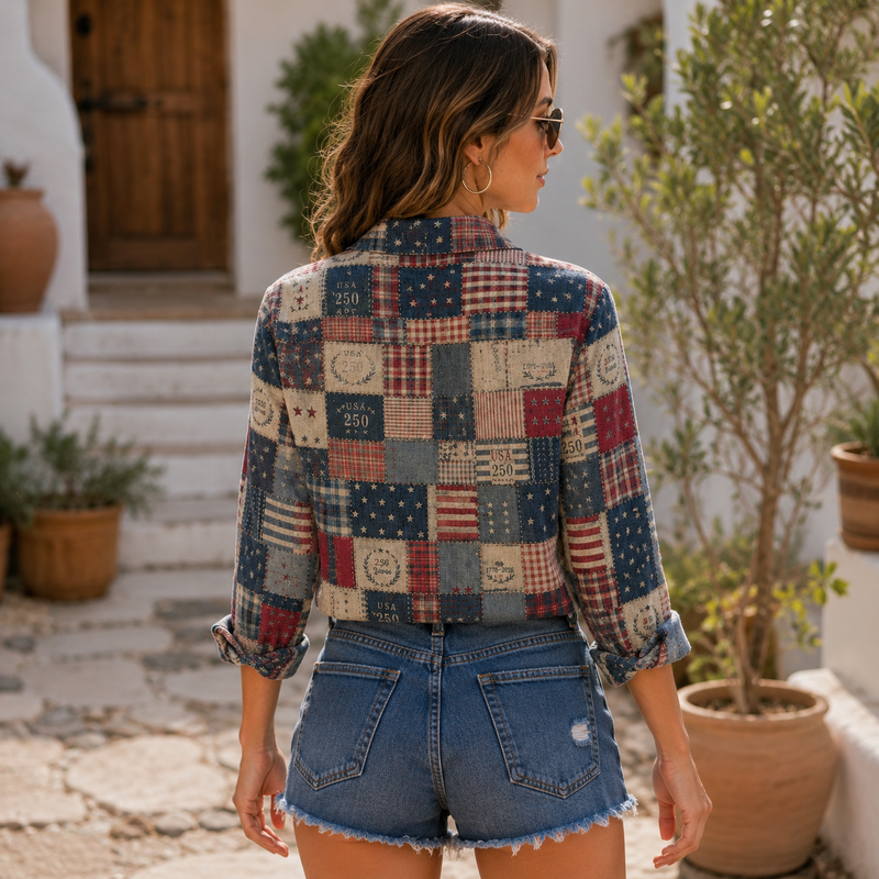 Patchwork American Flag 4th of July Blouse Shirt | Gift For Country Style Lovers