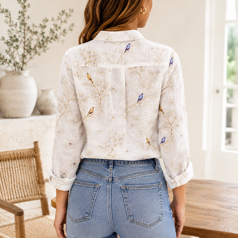 Colorful Bird Tree Branch Summer Blouse Shirt | Gift For Nature Lovers