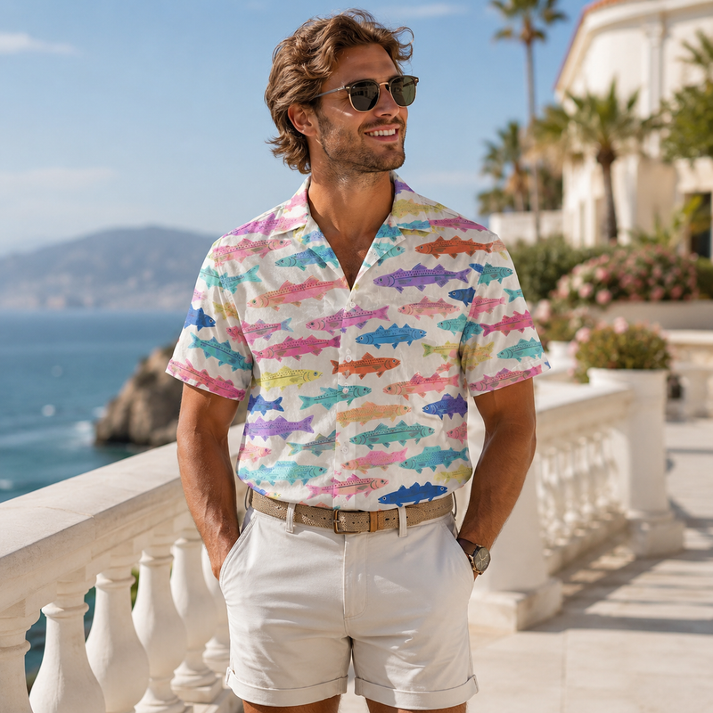 Coastal Watercolor Fish Summer Hawaiian Shirt | Gift For Fishing Lovers