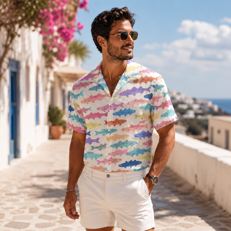 Coastal Watercolor Fish Summer Hawaiian Shirt | Gift For Fishing Lovers