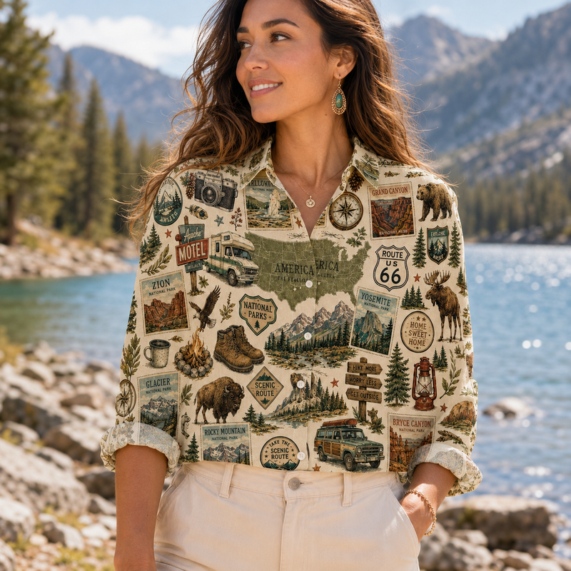 Retro National Park Road Trip Blouse Shirt | Gift For Campers