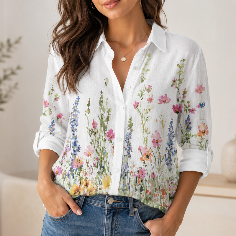 Colorful Wildflower Meadow Summer Blouse Shirt | Gift For Gardeners