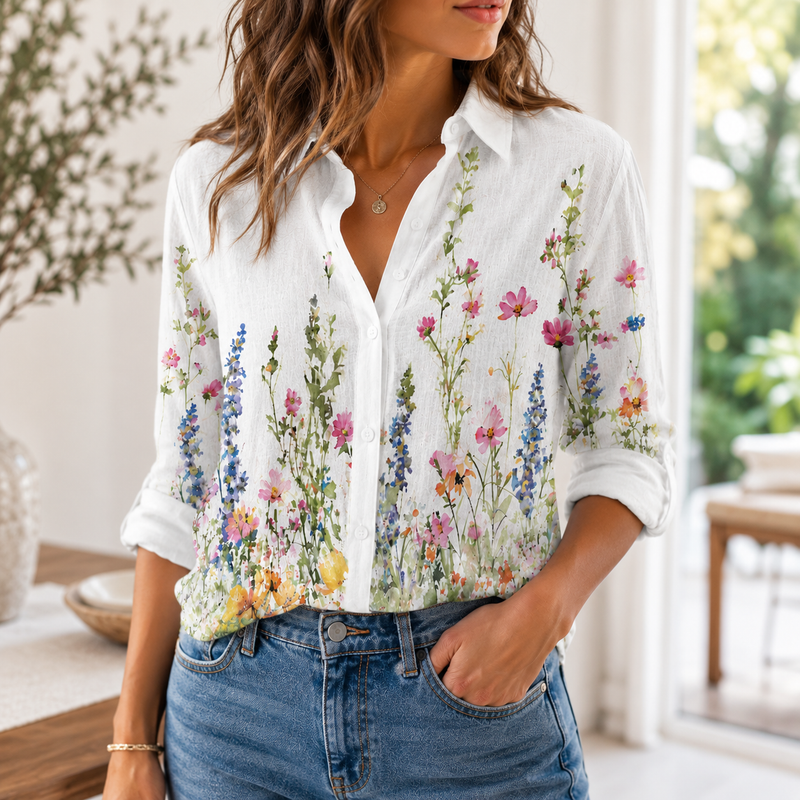 Colorful Wildflower Meadow Summer Blouse Shirt | Gift For Gardeners