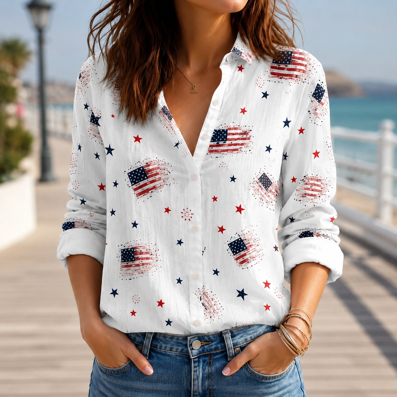 American Flag Women Blouse Shirt | Gift For Patriotic Lovers